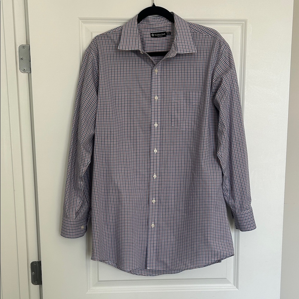 Navy,red and White Checkered Dress Shirt